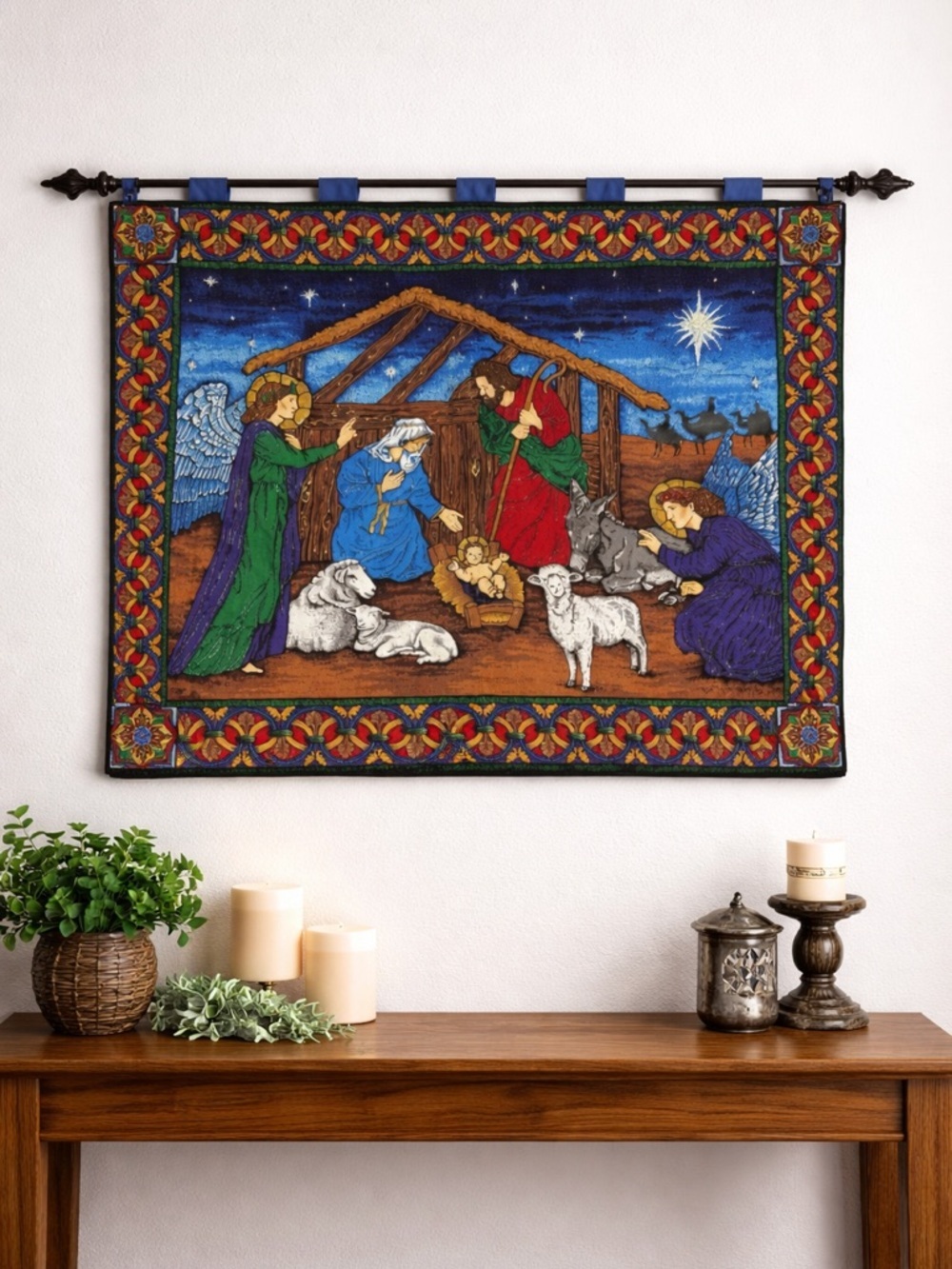 Christmas Nativity VIP Cranston Print Works Wall Hanging with Glitter Paint